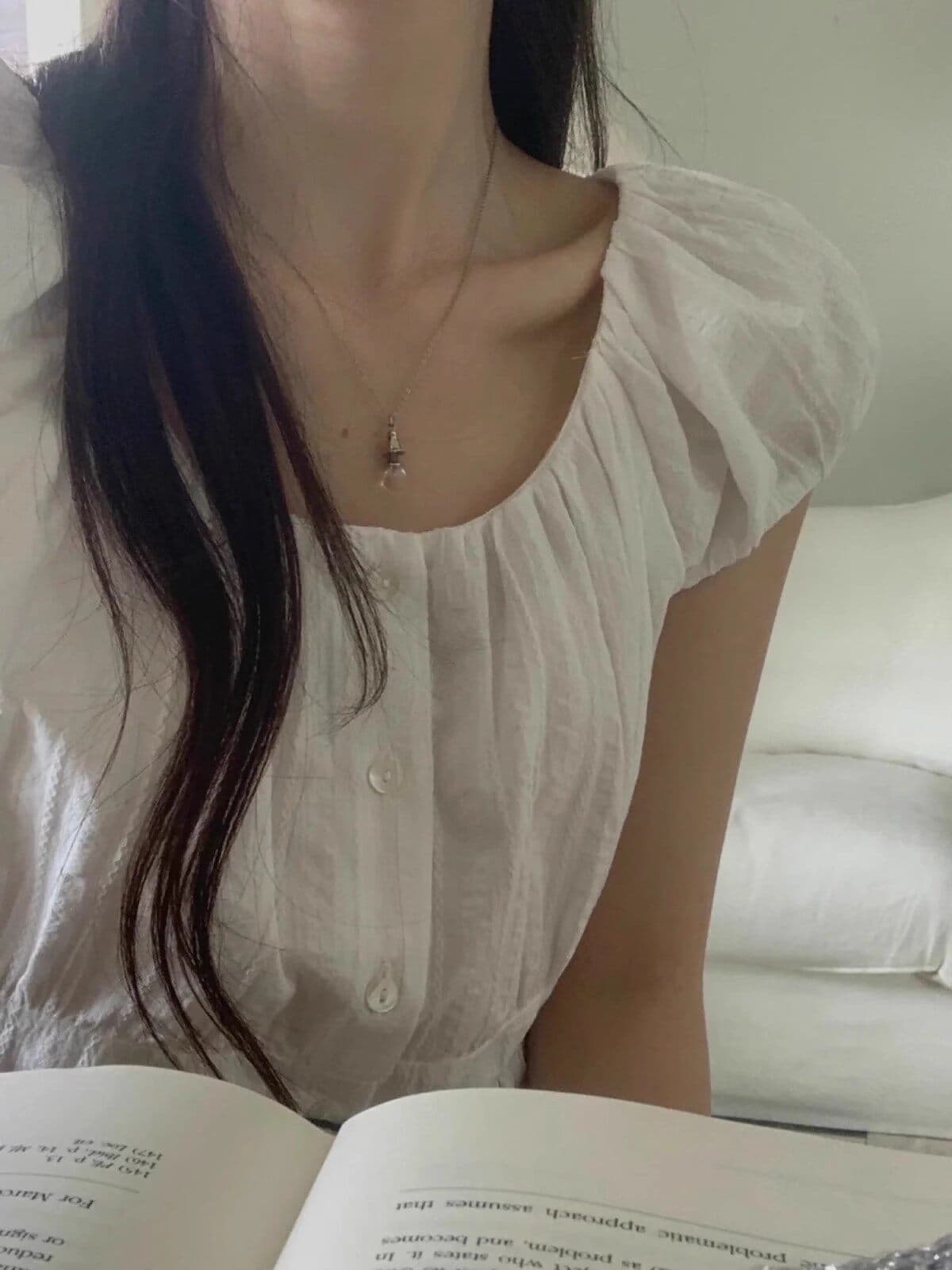 프랑스식 거품 소매 맨위 여성 여름 새로운 라운드 넥 반팔 화이트 셔츠 한국 chic 외국 가스 연령 감소 셔츠 이미지 3