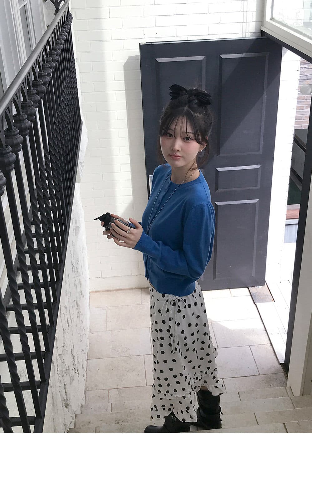 한국 chic 프랑스식 품격 목이버섯 레이스 레트로 도트 무늬 레이스업 다용도 작은 키 반신 스커트 상세 이미지 2