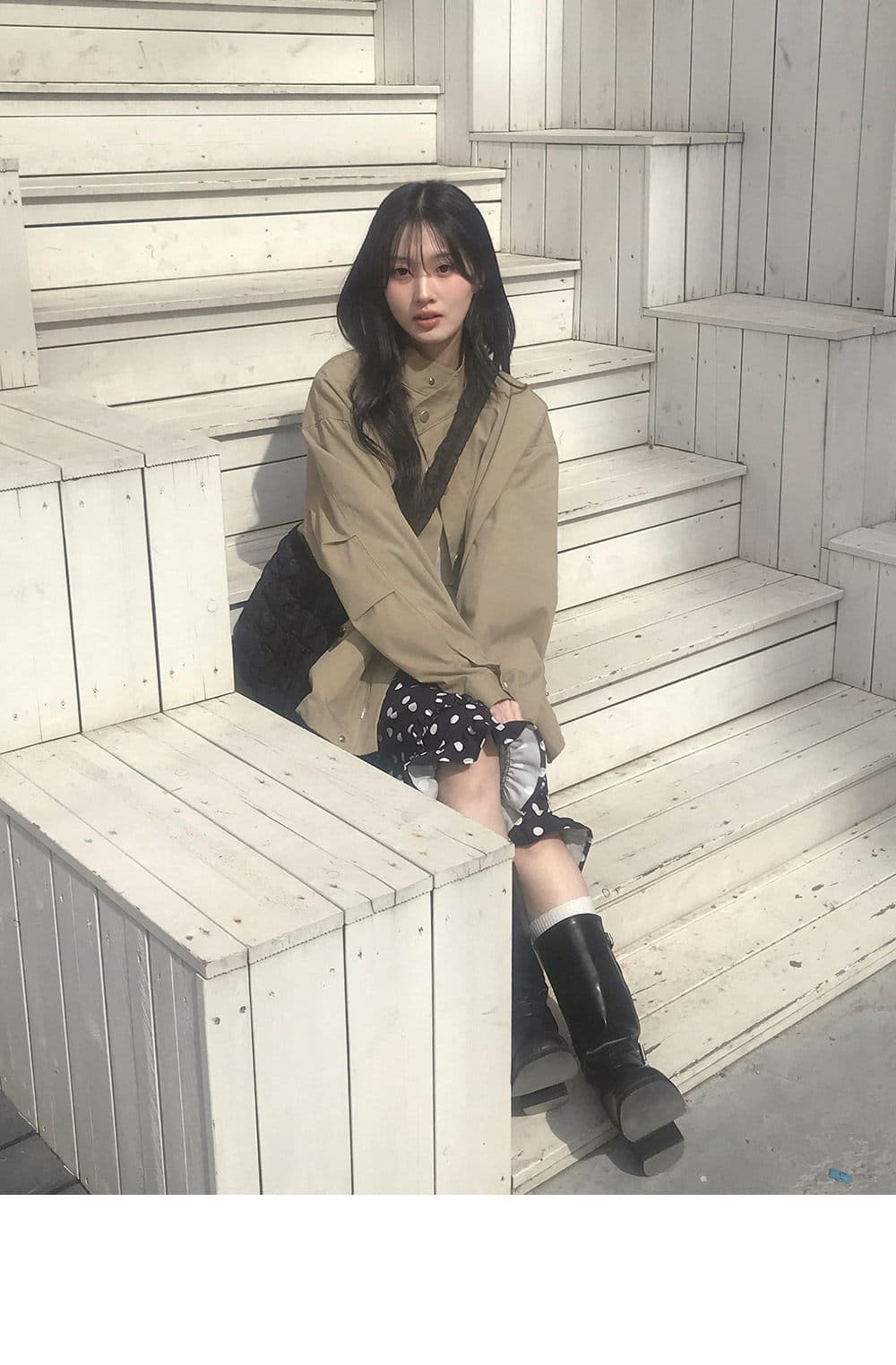한국 chic 프랑스식 품격 목이버섯 레이스 레트로 도트 무늬 레이스업 다용도 작은 키 반신 스커트 상세 이미지 6