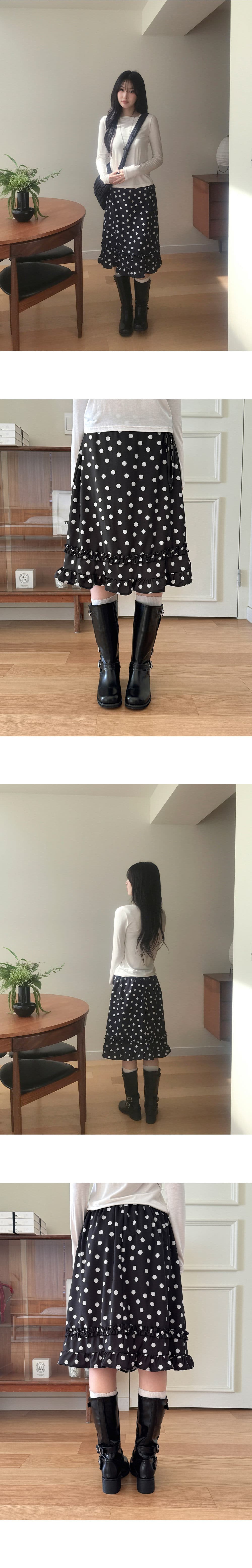 한국 chic 프랑스식 품격 목이버섯 레이스 레트로 도트 무늬 레이스업 다용도 작은 키 반신 스커트 상세 이미지 7