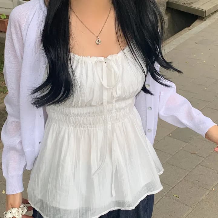 한국 chic 여름 민소매 시폰 셔츠 여성 펌프 로프 동점 벨트 측면 칼라 몸매 가꾸기 슬림해 보이는 슬립 캐주얼 섹시함 맨위 상세 이미지 7