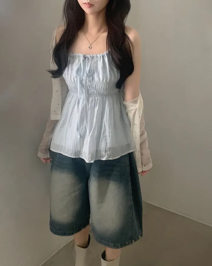 한국 chic 여름 민소매 시폰 셔츠 여성 펌프 로프 동점 벨트 측면 칼라 몸매 가꾸기 슬림해 보이는 슬립 캐주얼 섹시함 맨위 상세 이미지 9