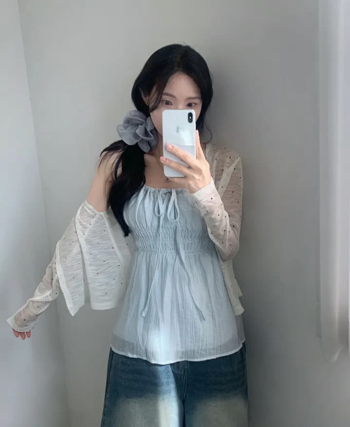 한국 chic 여름 민소매 시폰 셔츠 여성 펌프 로프 동점 벨트 측면 칼라 몸매 가꾸기 슬림해 보이는 슬립 캐주얼 섹시함 맨위 상세 이미지 21