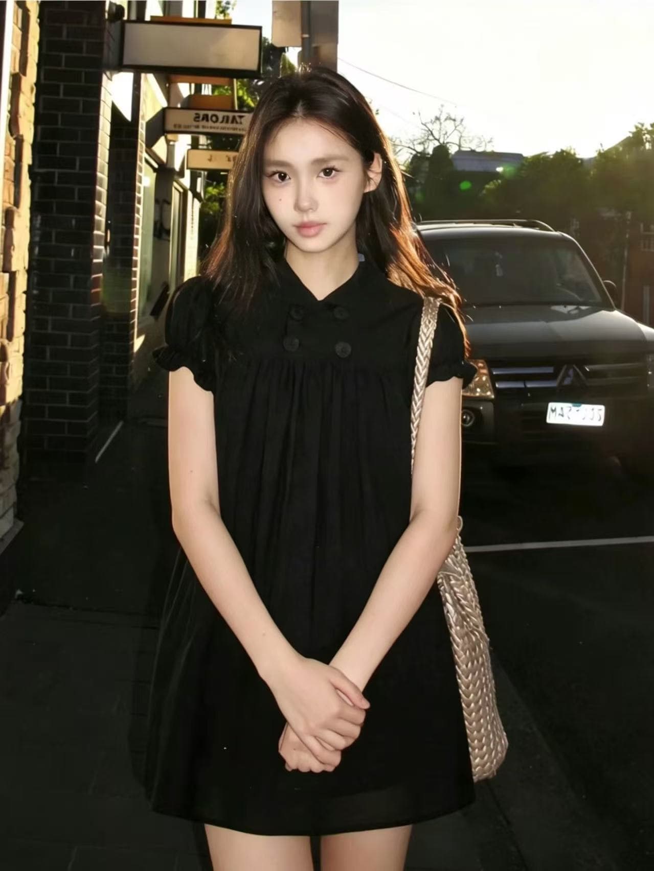 2026 한 부서 이중 버튼 거품 소매 아시아 인 베이비 칼라 셔츠 드레스 긍정적 인 어깨 몸매 가꾸기 디자인 센스 상세 이미지 4