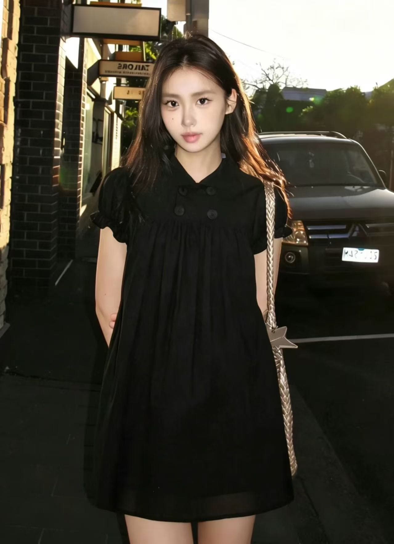 2026 한 부서 이중 버튼 거품 소매 아시아 인 베이비 칼라 셔츠 드레스 긍정적 인 어깨 몸매 가꾸기 디자인 센스 상세 이미지 6