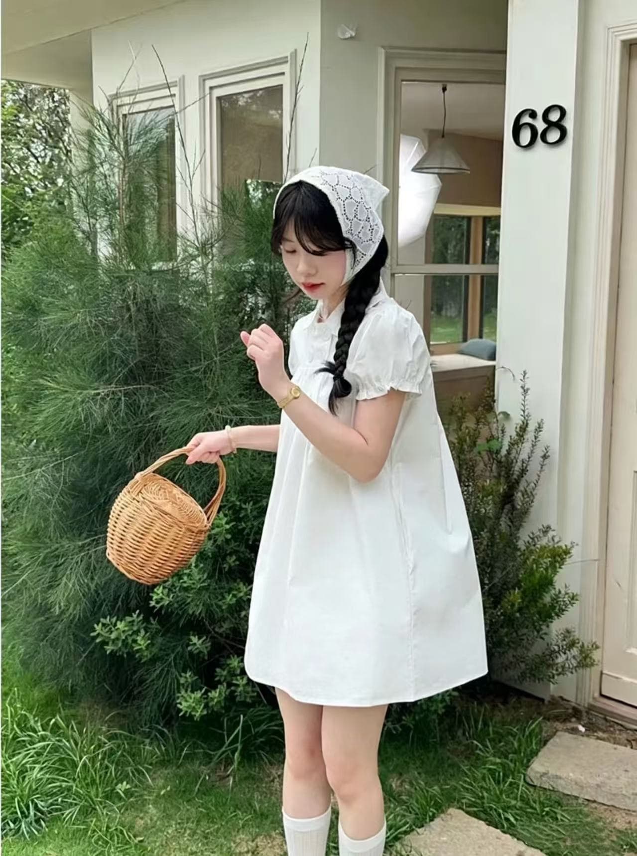 2026 한 부서 이중 버튼 거품 소매 아시아 인 베이비 칼라 셔츠 드레스 긍정적 인 어깨 몸매 가꾸기 디자인 센스 상세 이미지 9