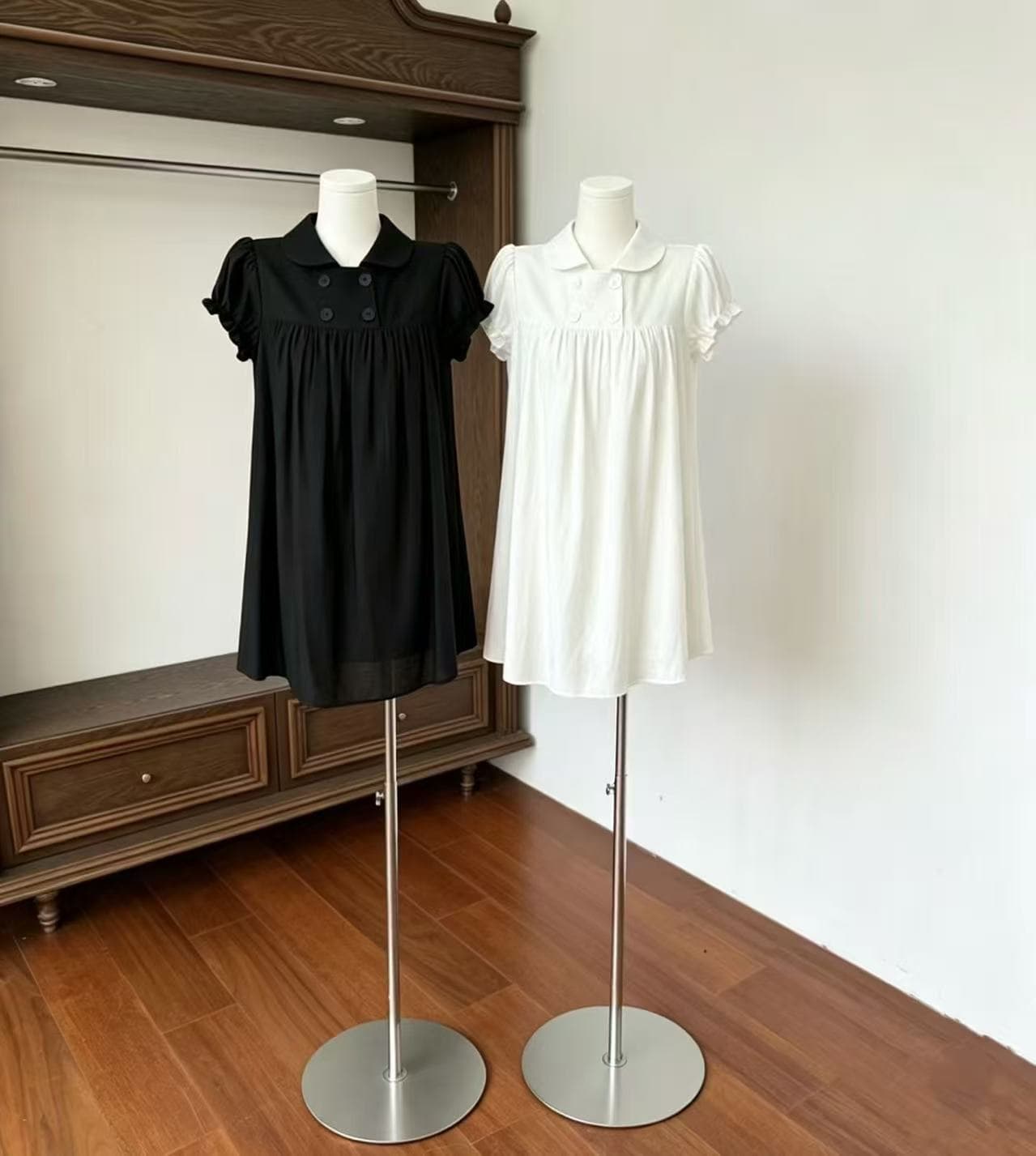 2026 한 부서 이중 버튼 거품 소매 아시아 인 베이비 칼라 셔츠 드레스 긍정적 인 어깨 몸매 가꾸기 디자인 센스 상세 이미지 12