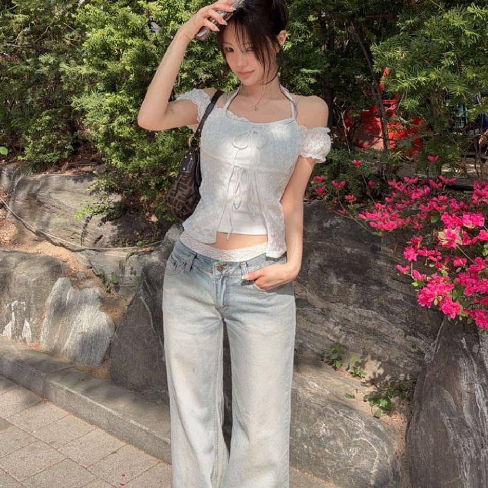 2026 초여름 새로운 여성 페이크 레이어드 슬립 패치워크 몸매 가꾸기 레이스 무늬 셔츠 이미지 4