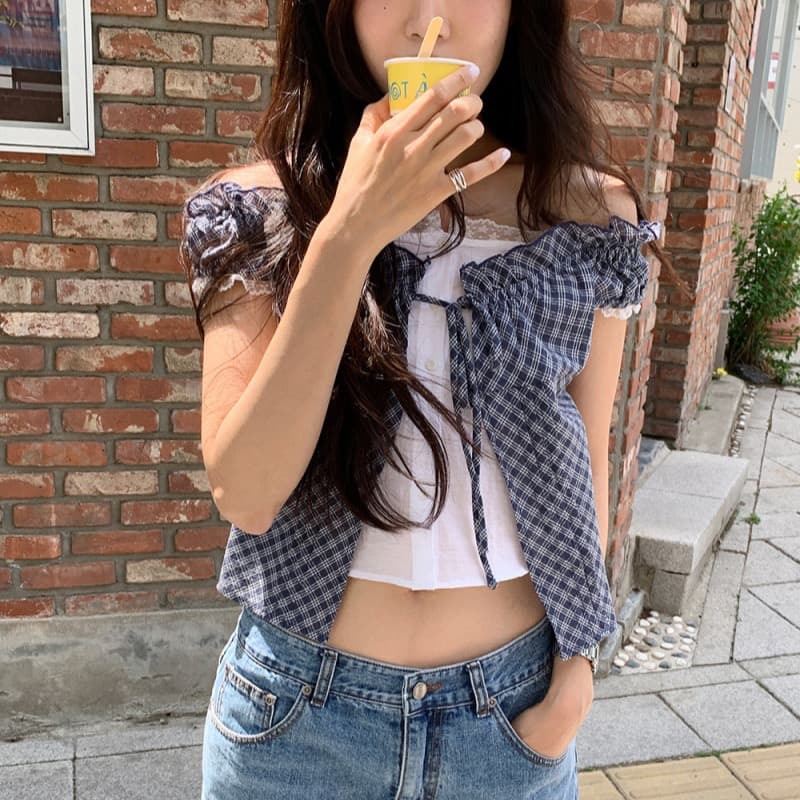 한국 chic 한 부서 단색 행침 목 슬립 코디 펌프 Pleat 체크무늬 셔츠 오픈 가디건 상세 이미지 3