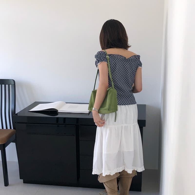 한국 chic 한 부서 단색 행침 목 슬립 코디 펌프 Pleat 체크무늬 셔츠 오픈 가디건 상세 이미지 4