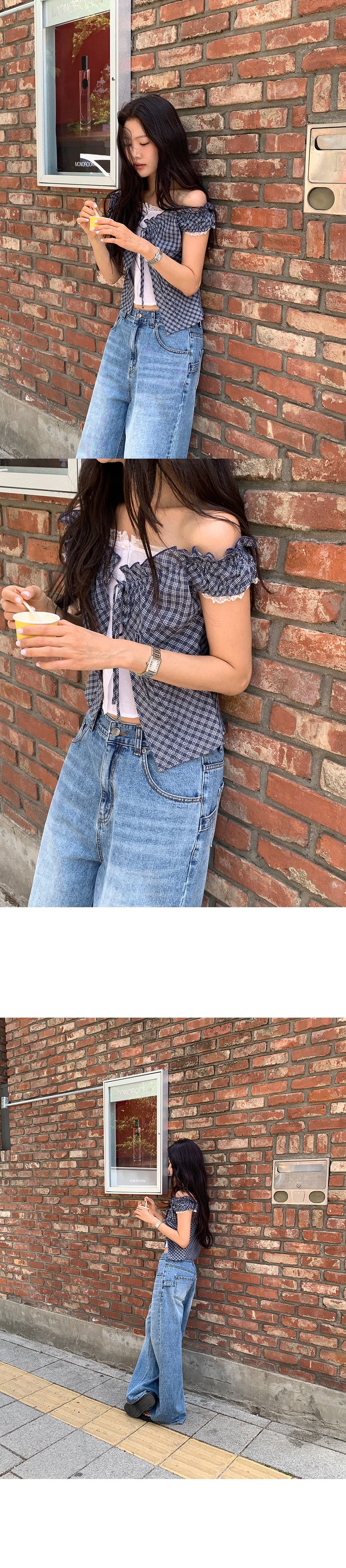 한국 chic 한 부서 단색 행침 목 슬립 코디 펌프 Pleat 체크무늬 셔츠 오픈 가디건 상세 이미지 8