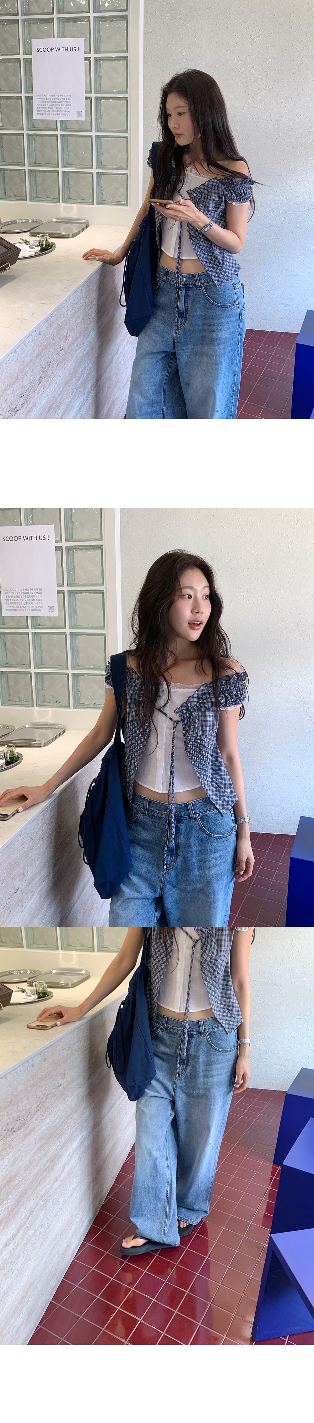 한국 chic 한 부서 단색 행침 목 슬립 코디 펌프 Pleat 체크무늬 셔츠 오픈 가디건 상세 이미지 15