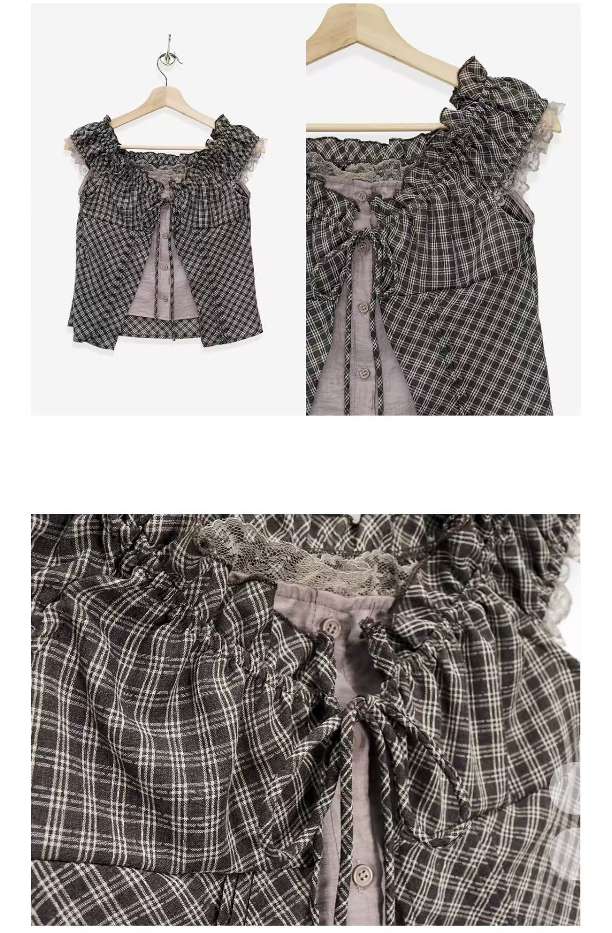 한국 chic 한 부서 단색 행침 목 슬립 코디 펌프 Pleat 체크무늬 셔츠 오픈 가디건 상세 이미지 17