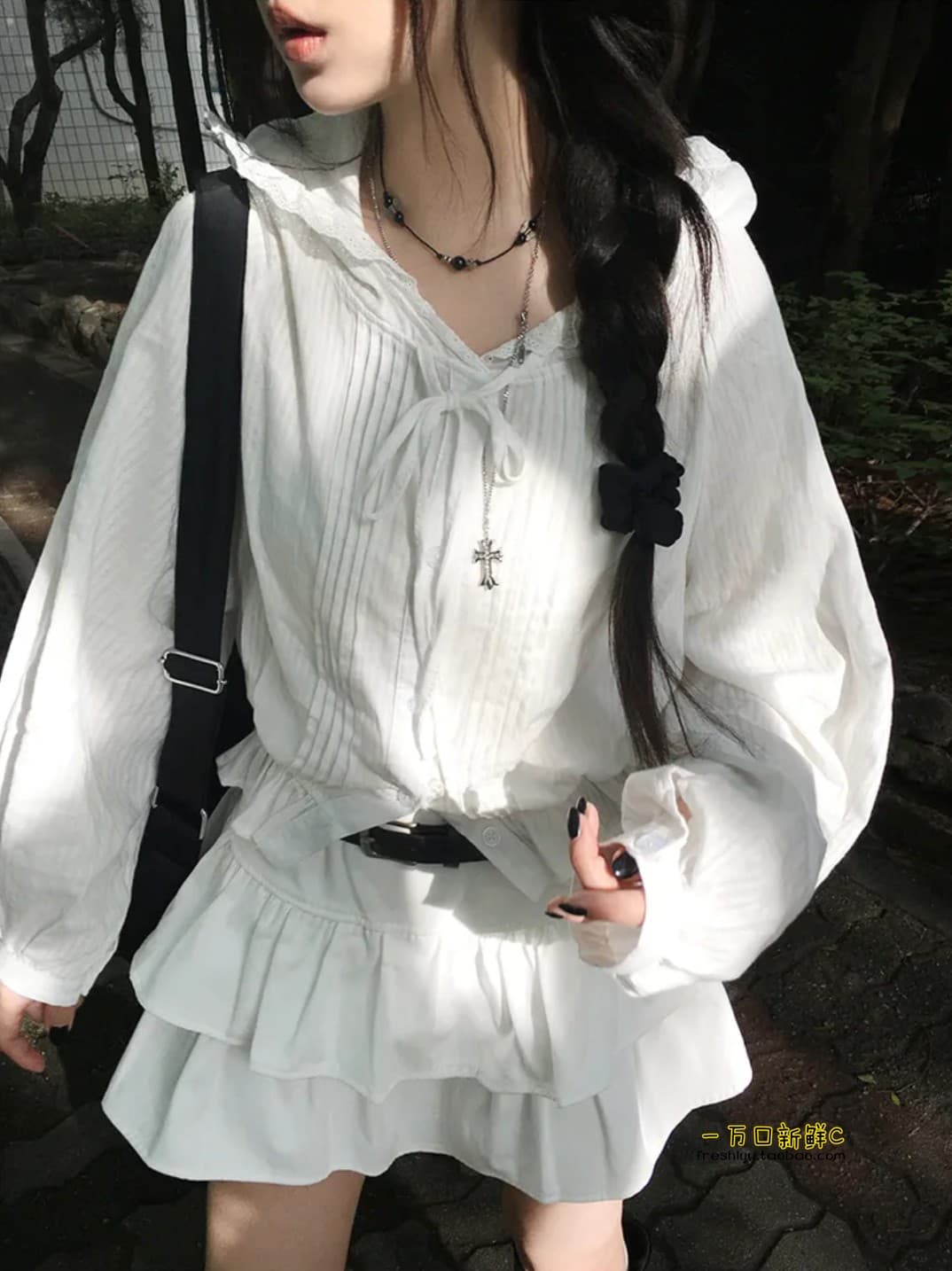 한국 chic 여름 새로운 디자인 센스 밴딩 허리 수축 레이스 후드 레이스 긴팔 자외선 차단 재킷 c