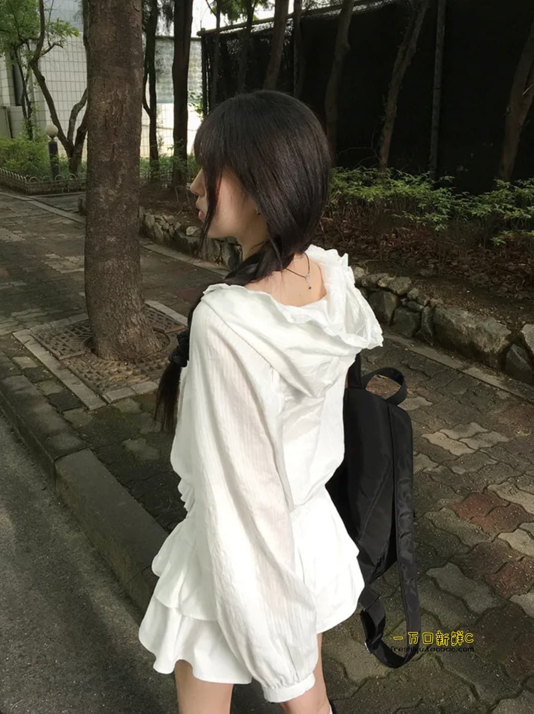 한국 chic 여름 새로운 디자인 센스 밴딩 허리 수축 레이스 후드 레이스 긴팔 자외선 차단 재킷 c 이미지 4