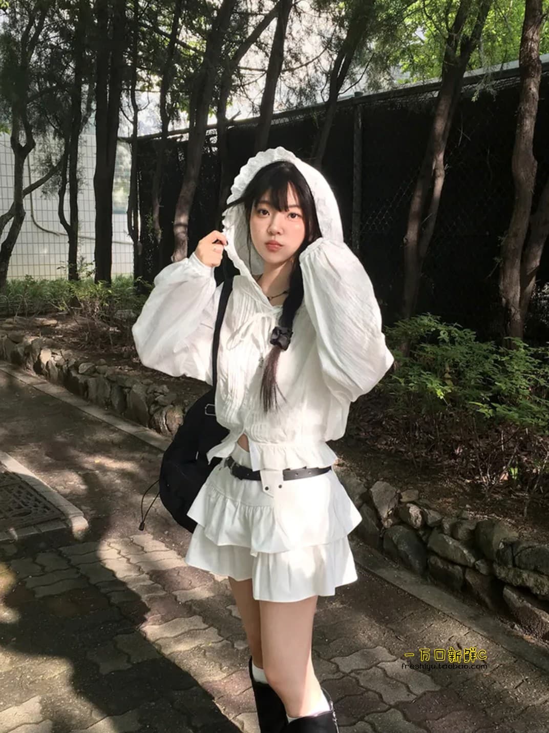 한국 chic 여름 새로운 디자인 센스 밴딩 허리 수축 레이스 후드 레이스 긴팔 자외선 차단 재킷 c 상세 이미지 2