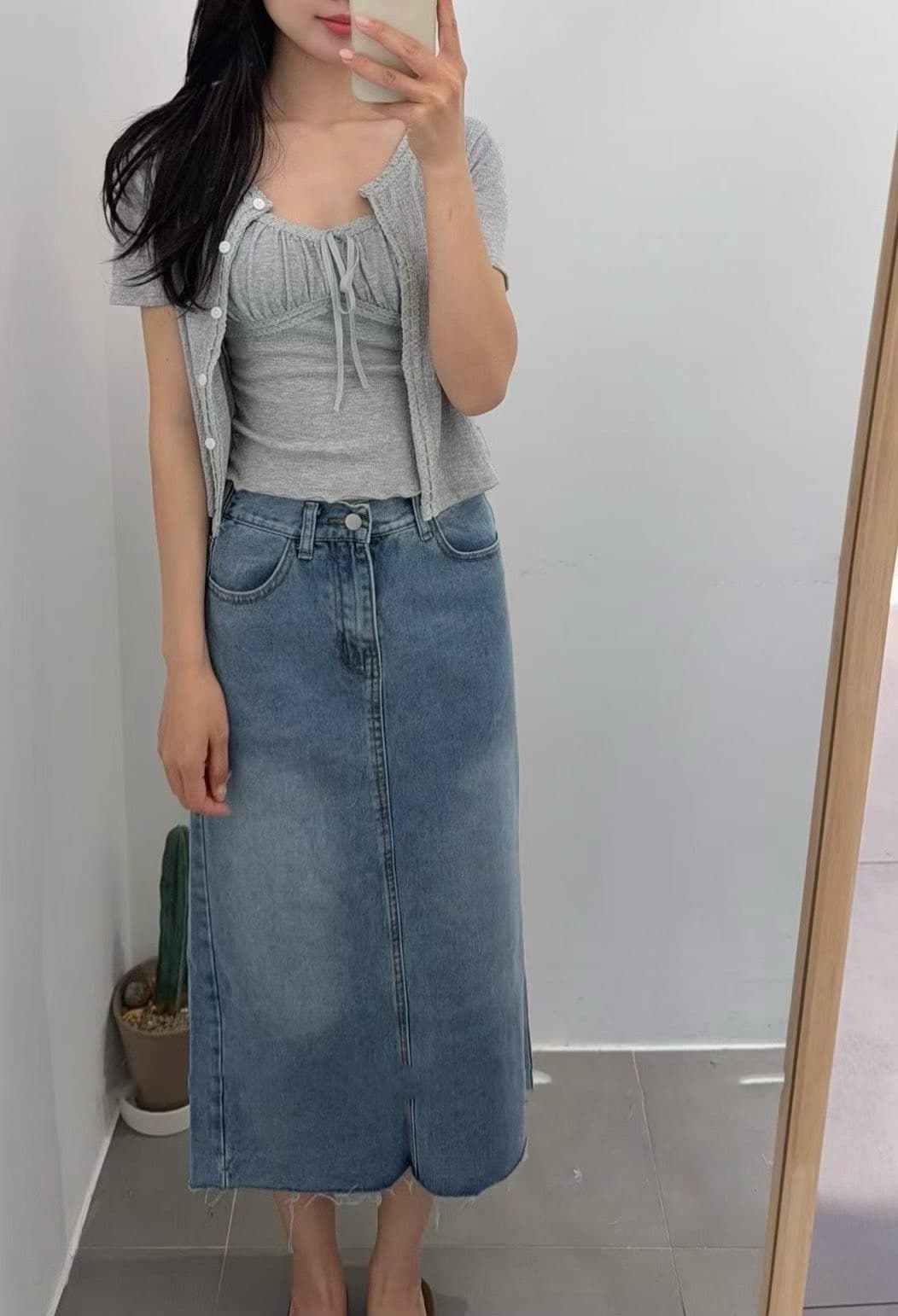 한 부서 다용도 스트랩 레이스 펌프 Pleat 슬립 패션 단색 반팔 싱글 줄 버튼 오픈 가디건 투피스 세트 상세 이미지 6