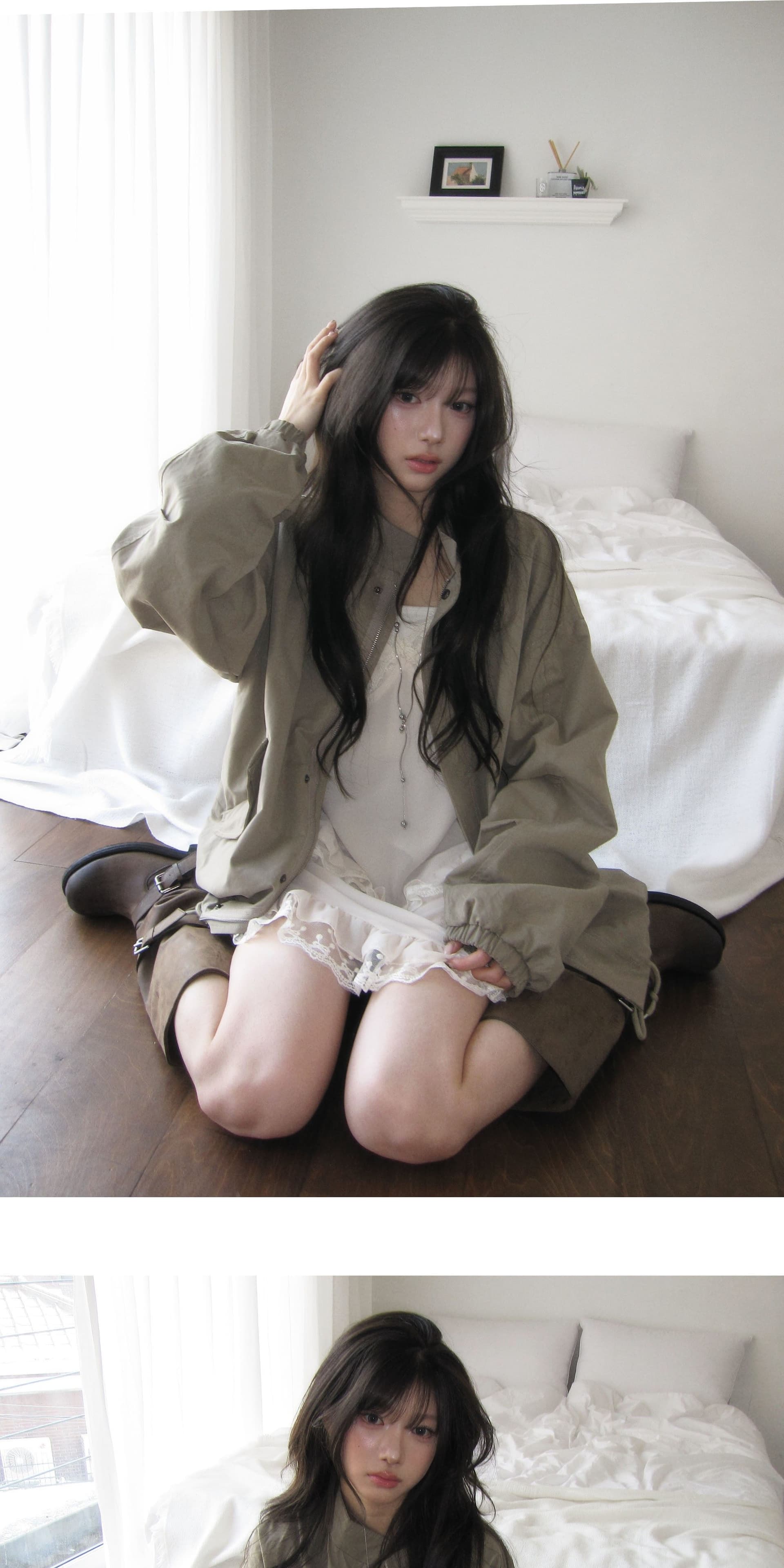 한국 순수한 욕망 부드러운 레이스 이중층 레이스 쉬폰 스택 착용 프릴 슬립 드레스 맨위 상세 이미지 7