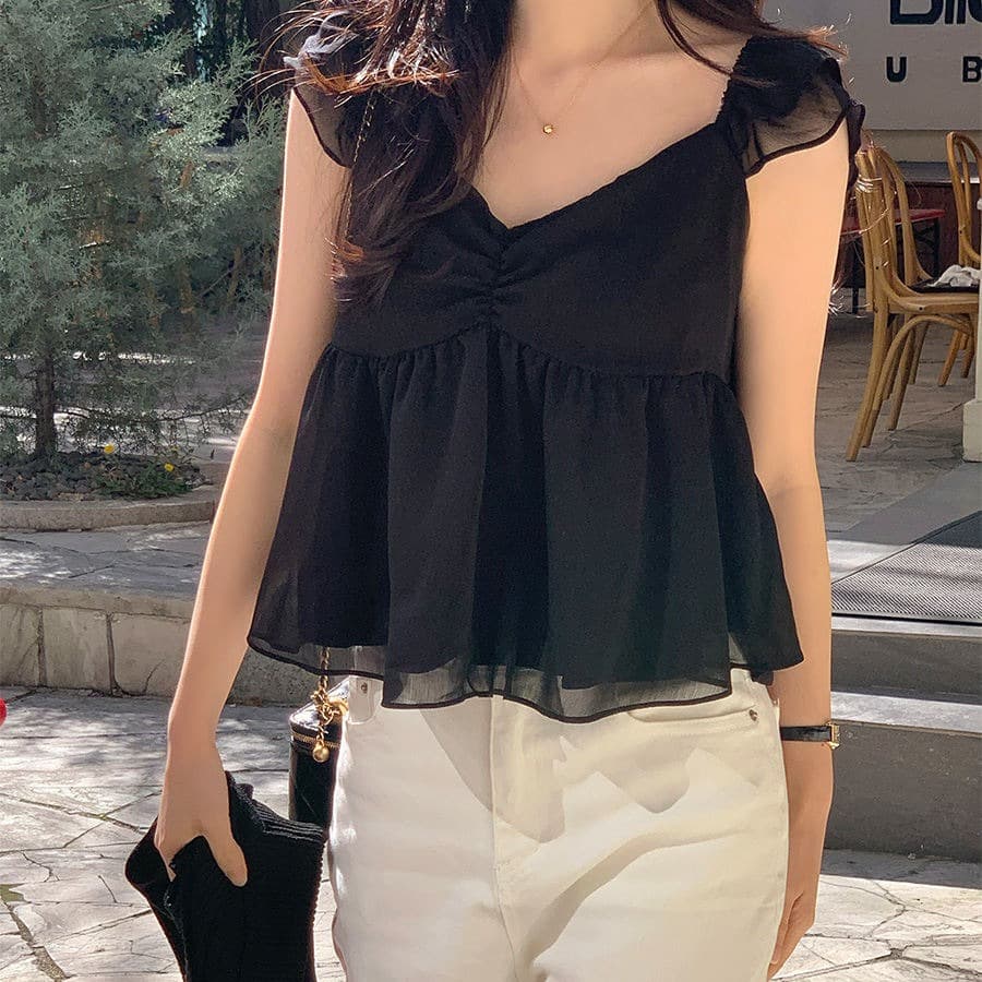 2026 년 Feifei 소매 쇼트 스타일 맨위 여성 여름 캐주얼 다용도 슬림해 보이는 V넥 품격 고급 센스 쉬폰 블라우스 이미지 5