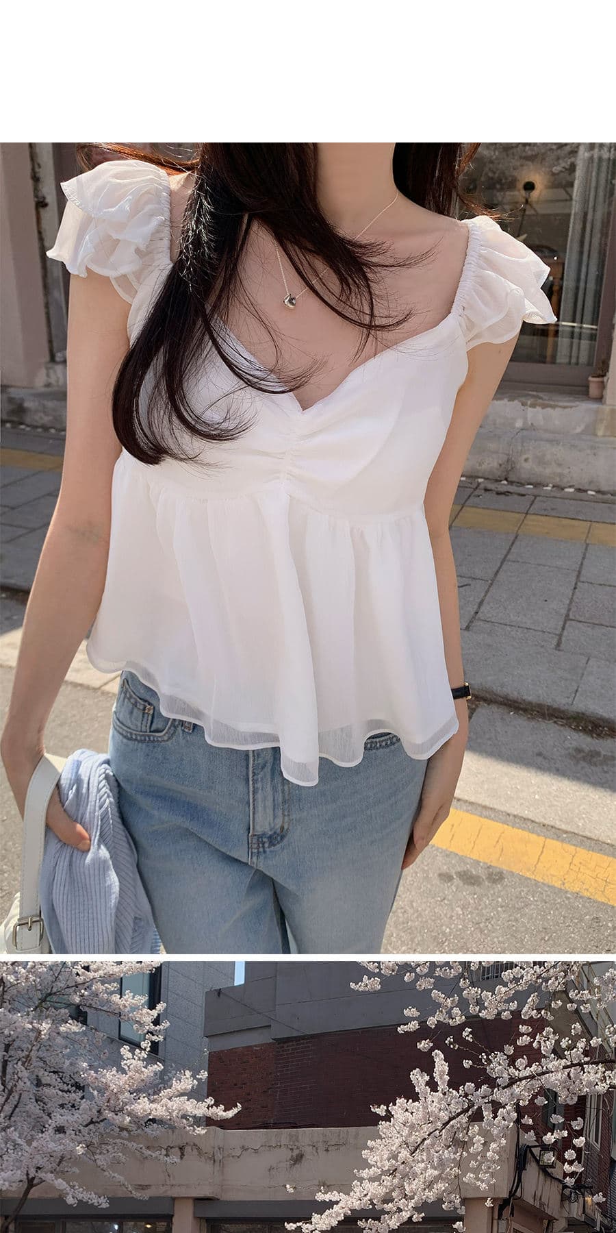 2026 년 Feifei 소매 쇼트 스타일 맨위 여성 여름 캐주얼 다용도 슬림해 보이는 V넥 품격 고급 센스 쉬폰 블라우스 상세 이미지 2