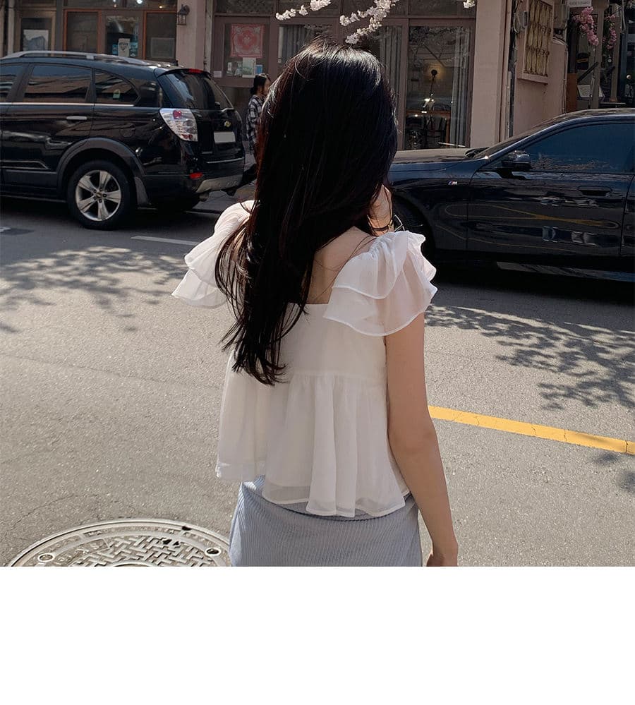2026 년 Feifei 소매 쇼트 스타일 맨위 여성 여름 캐주얼 다용도 슬림해 보이는 V넥 품격 고급 센스 쉬폰 블라우스 상세 이미지 3