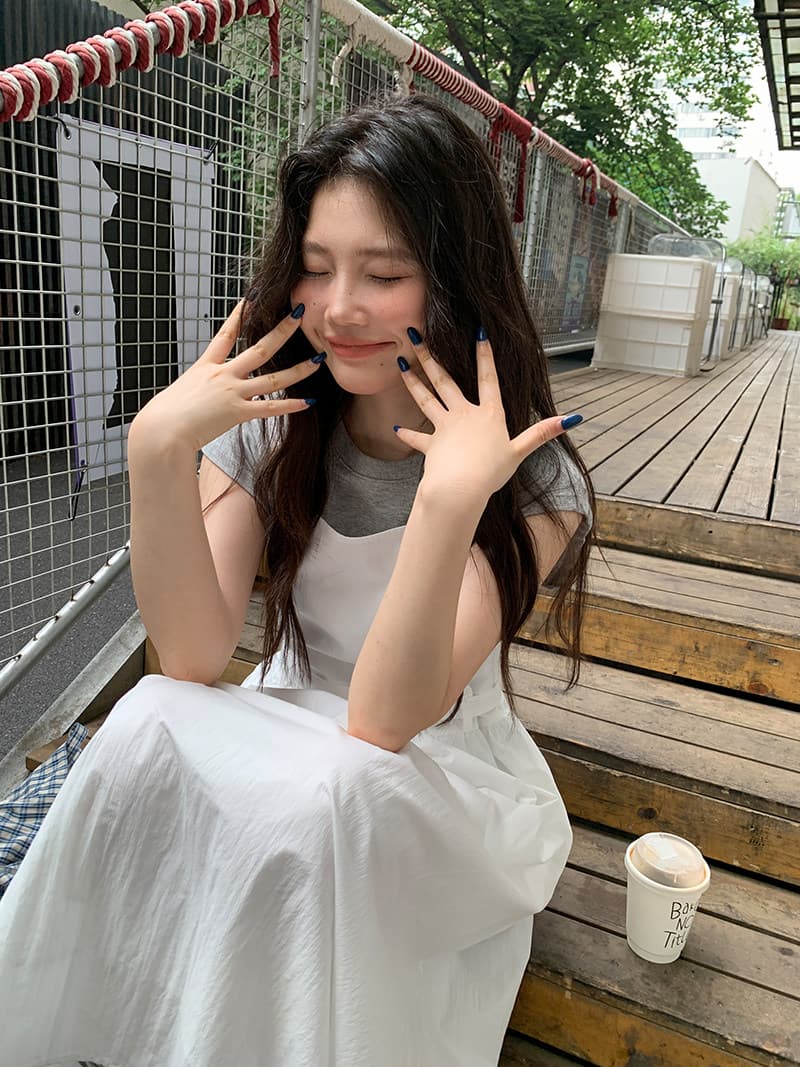 반팔 티셔츠 화이트 슬립 드레스 드레스 세트 드레스 여성 청 순수한 시스템 느슨함 센스 전체 집합 투피스 세트 상세 이미지 17