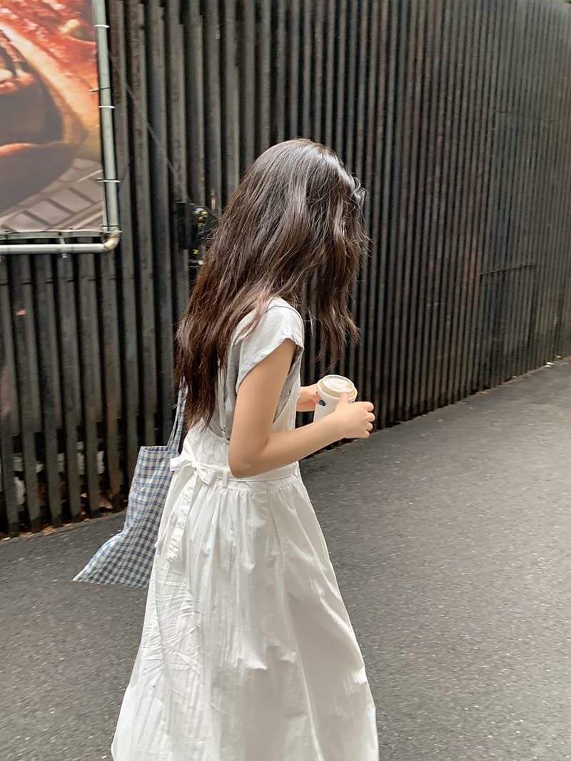 반팔 티셔츠 화이트 슬립 드레스 드레스 세트 드레스 여성 청 순수한 시스템 느슨함 센스 전체 집합 투피스 세트 상세 이미지 20