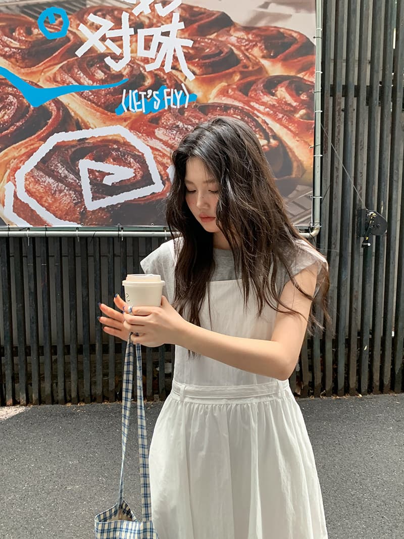 반팔 티셔츠 화이트 슬립 드레스 드레스 세트 드레스 여성 청 순수한 시스템 느슨함 센스 전체 집합 투피스 세트 상세 이미지 24