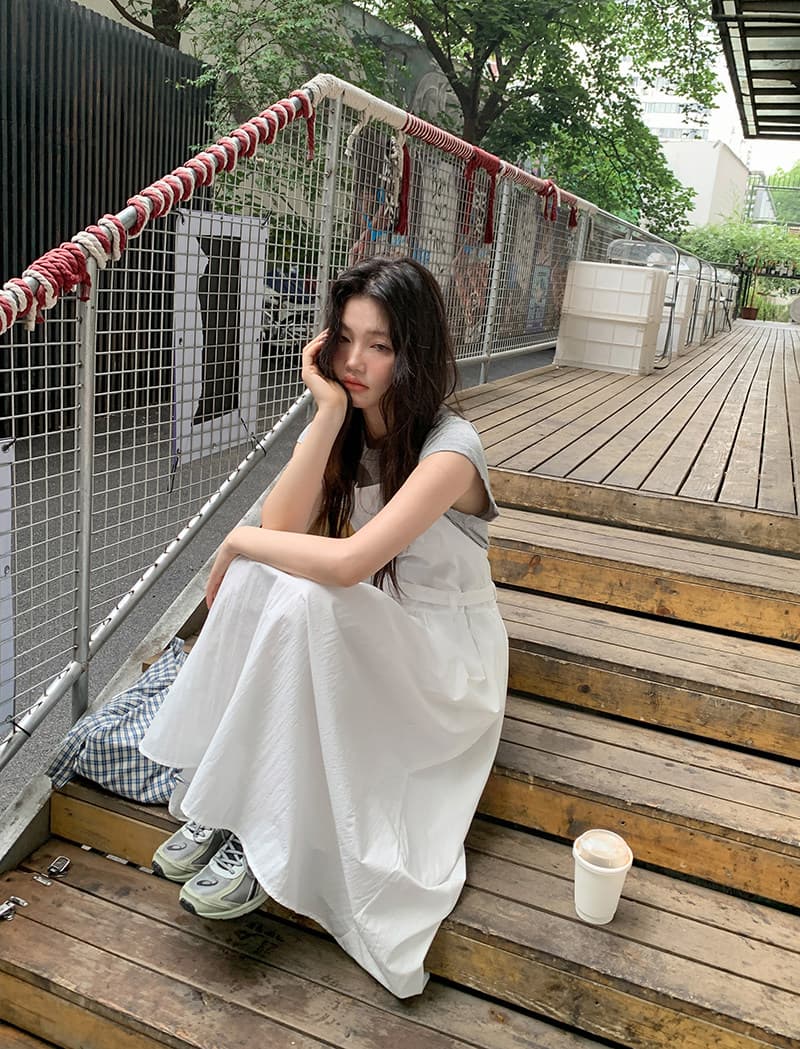 반팔 티셔츠 화이트 슬립 드레스 드레스 세트 드레스 여성 청 순수한 시스템 느슨함 센스 전체 집합 투피스 세트 상세 이미지 26