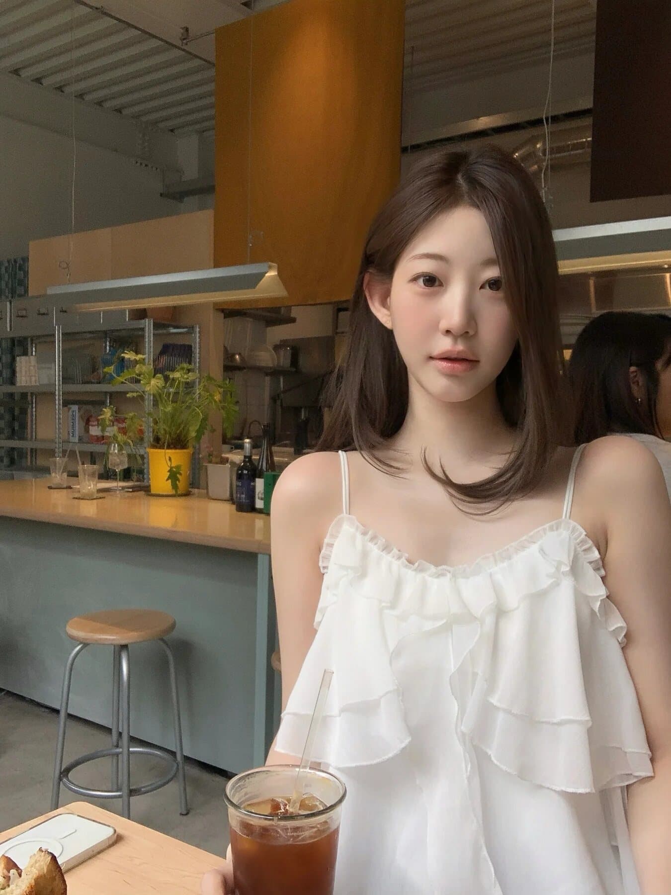 한국 프릴 캐미솔 여름 연령 감소 부드러운 외출용 불규칙 리본 민소매 V넥 맨위 상세 이미지 2