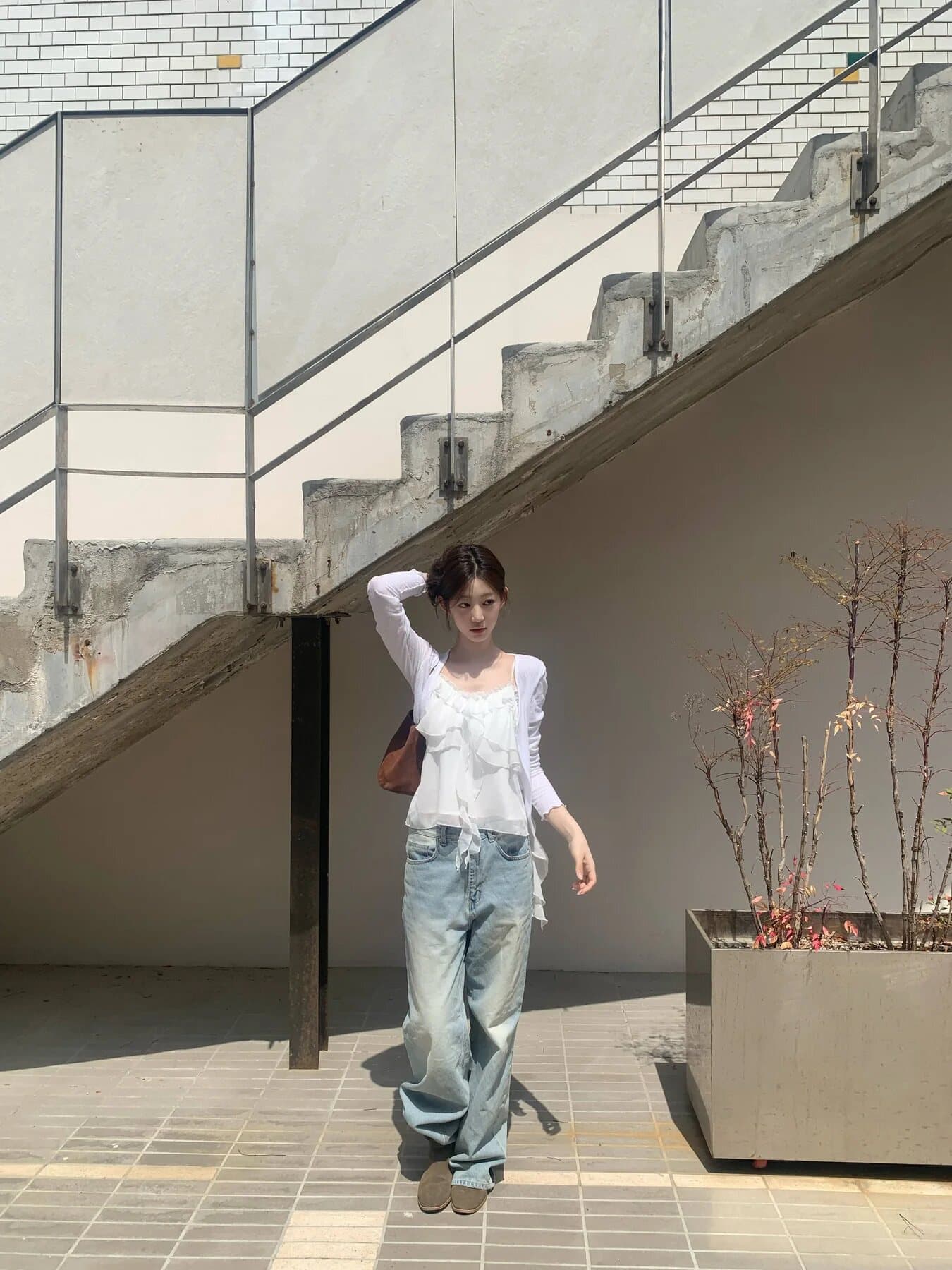 한국 프릴 캐미솔 여름 연령 감소 부드러운 외출용 불규칙 리본 민소매 V넥 맨위 상세 이미지 11