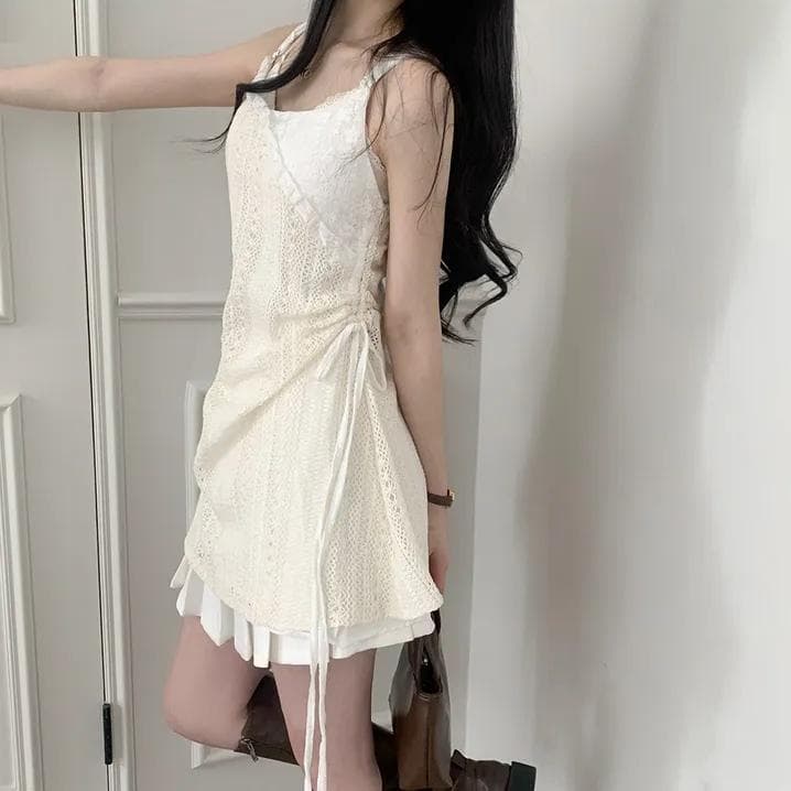 프랑스식 레이스 조각 슬립 작은 셔츠 여성 셔츠 한 부서 작은 대중 스택 착용 거즈 스커트 표지 치마 인사이드 가져 가라. 만나는 미니 스커트 트렌디 상세 이미지 3