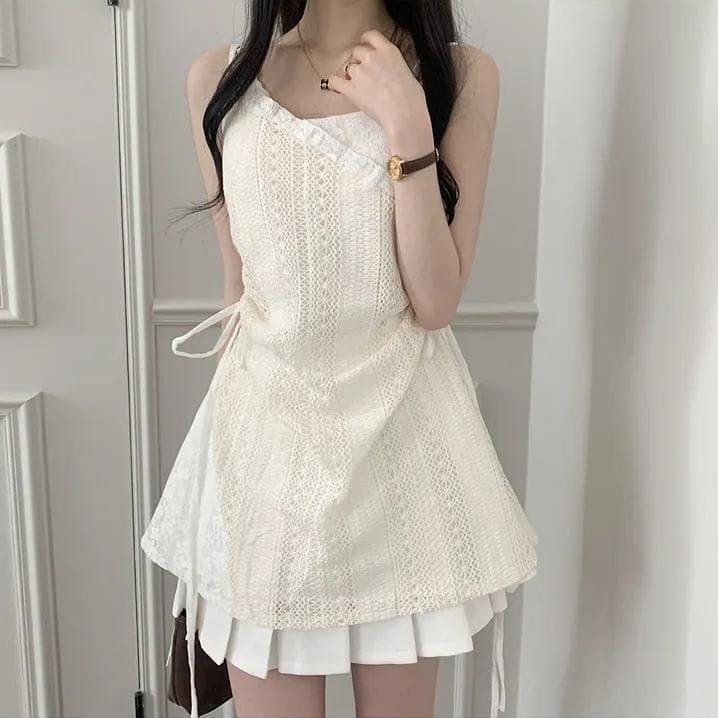 프랑스식 레이스 조각 슬립 작은 셔츠 여성 셔츠 한 부서 작은 대중 스택 착용 거즈 스커트 표지 치마 인사이드 가져 가라. 만나는 미니 스커트 트렌디 상세 이미지 17