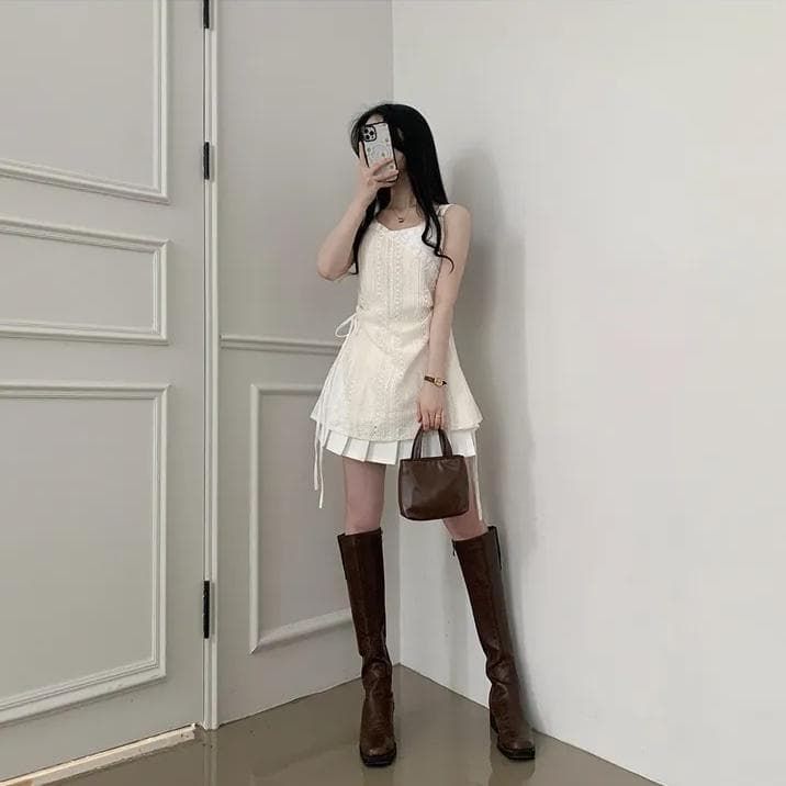 프랑스식 레이스 조각 슬립 작은 셔츠 여성 셔츠 한 부서 작은 대중 스택 착용 거즈 스커트 표지 치마 인사이드 가져 가라. 만나는 미니 스커트 트렌디 상세 이미지 19