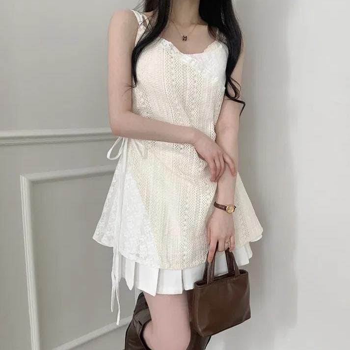 프랑스식 레이스 조각 슬립 작은 셔츠 여성 셔츠 한 부서 작은 대중 스택 착용 거즈 스커트 표지 치마 인사이드 가져 가라. 만나는 미니 스커트 트렌디 상세 이미지 24
