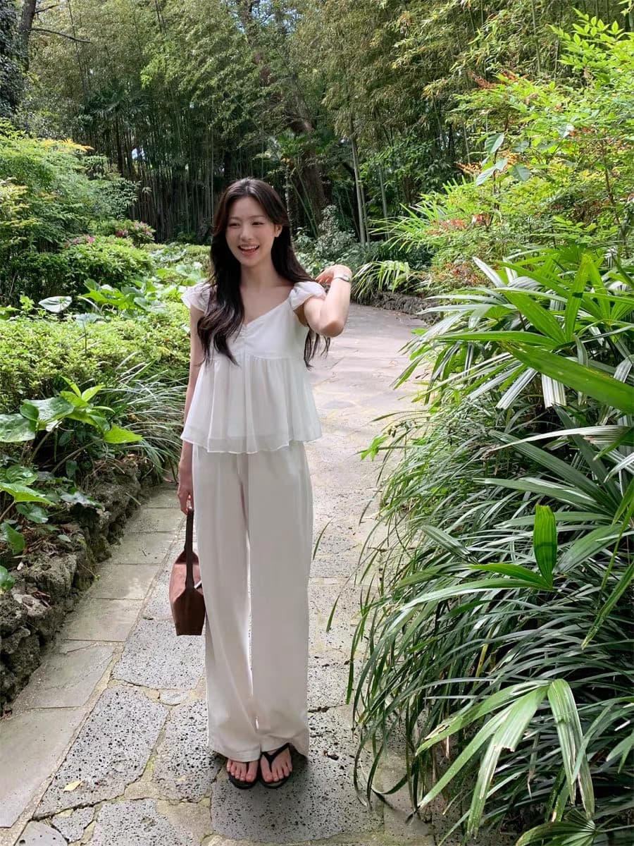 2026 년 Feifei 소매 쇼트 스타일 맨위 여성 여름 캐주얼 다용도 슬림해 보이는 V넥 품격 고급 센스 쉬폰 블라우스 상세 이미지 6