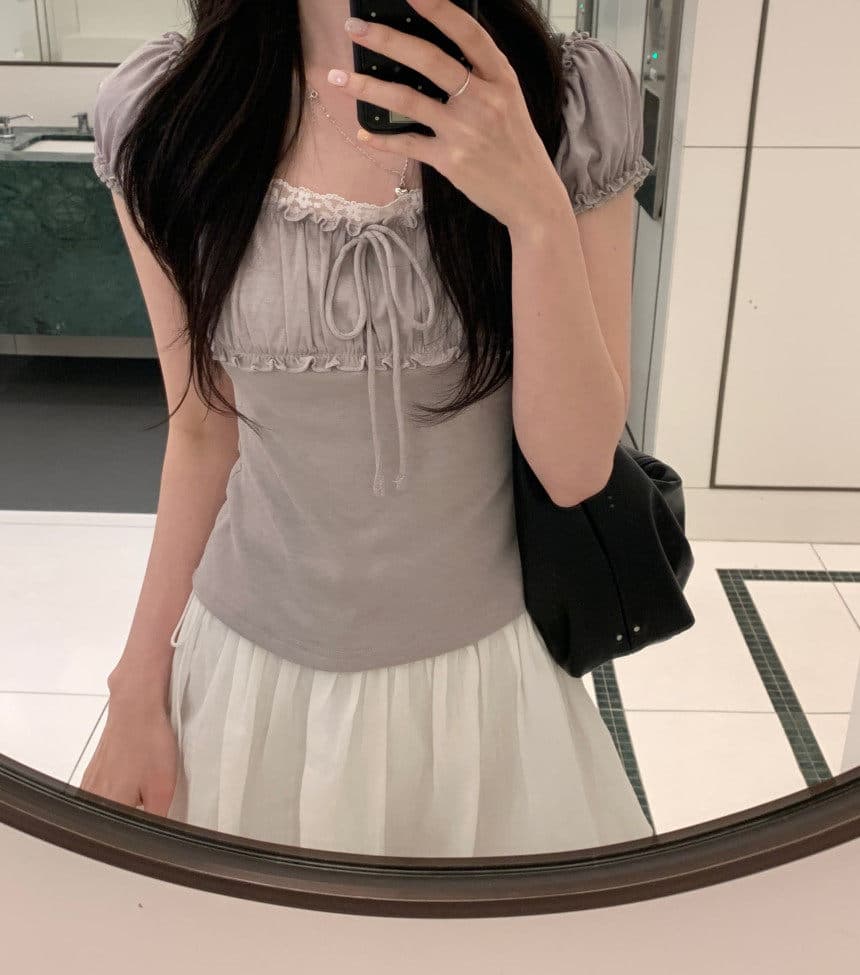 한 부서 거품 소매 레이스 레이스 반팔 티셔츠 여성 여름 몸매 가꾸기 슬림해 보이는 달콤함 품격 연령 감소 쇼트 스타일 맨위 상세 이미지 7