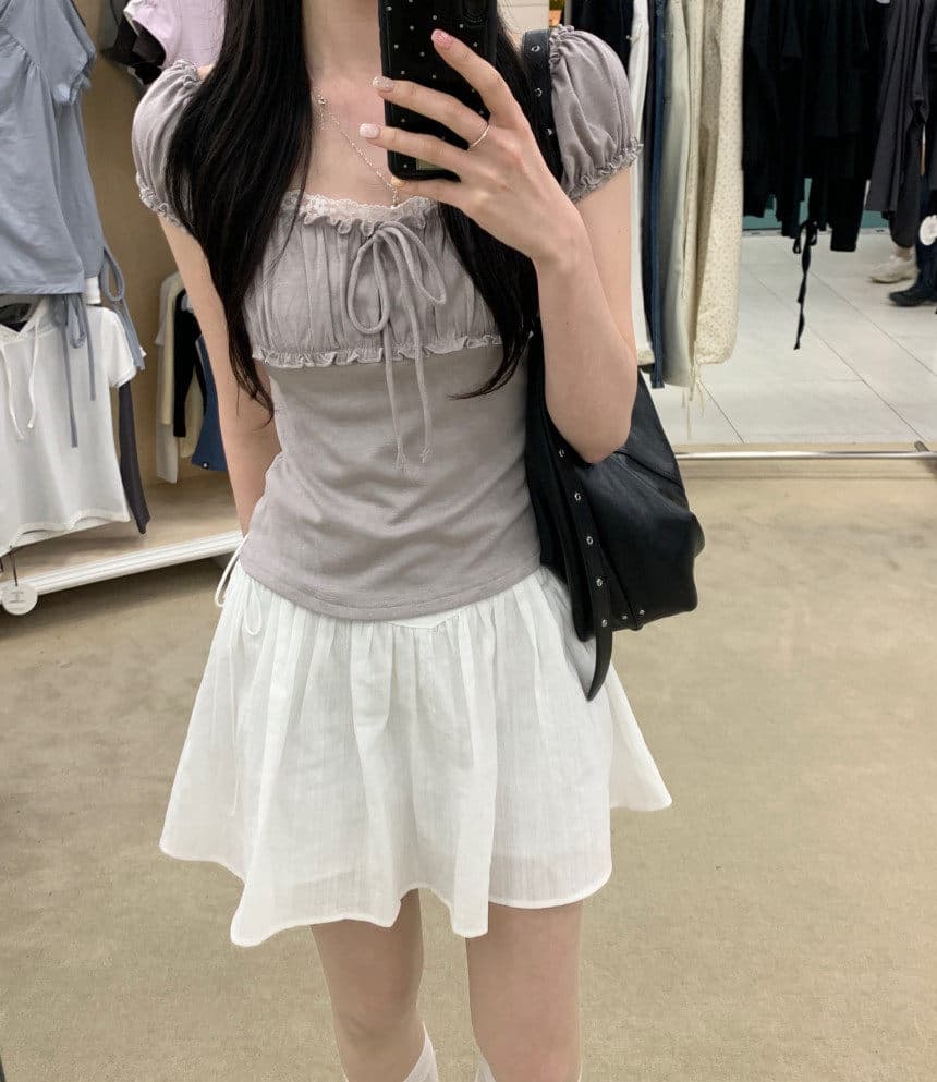 한 부서 거품 소매 레이스 레이스 반팔 티셔츠 여성 여름 몸매 가꾸기 슬림해 보이는 달콤함 품격 연령 감소 쇼트 스타일 맨위 상세 이미지 8
