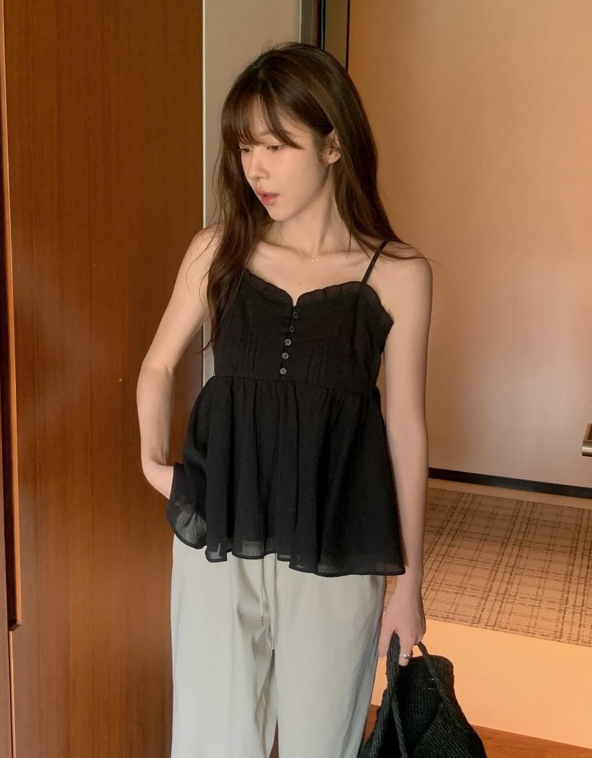 한 부서 달콤함 주름 레이스 하프 부서 버클 우아함 스택 착용 다용도 캐미솔 상세 이미지 32