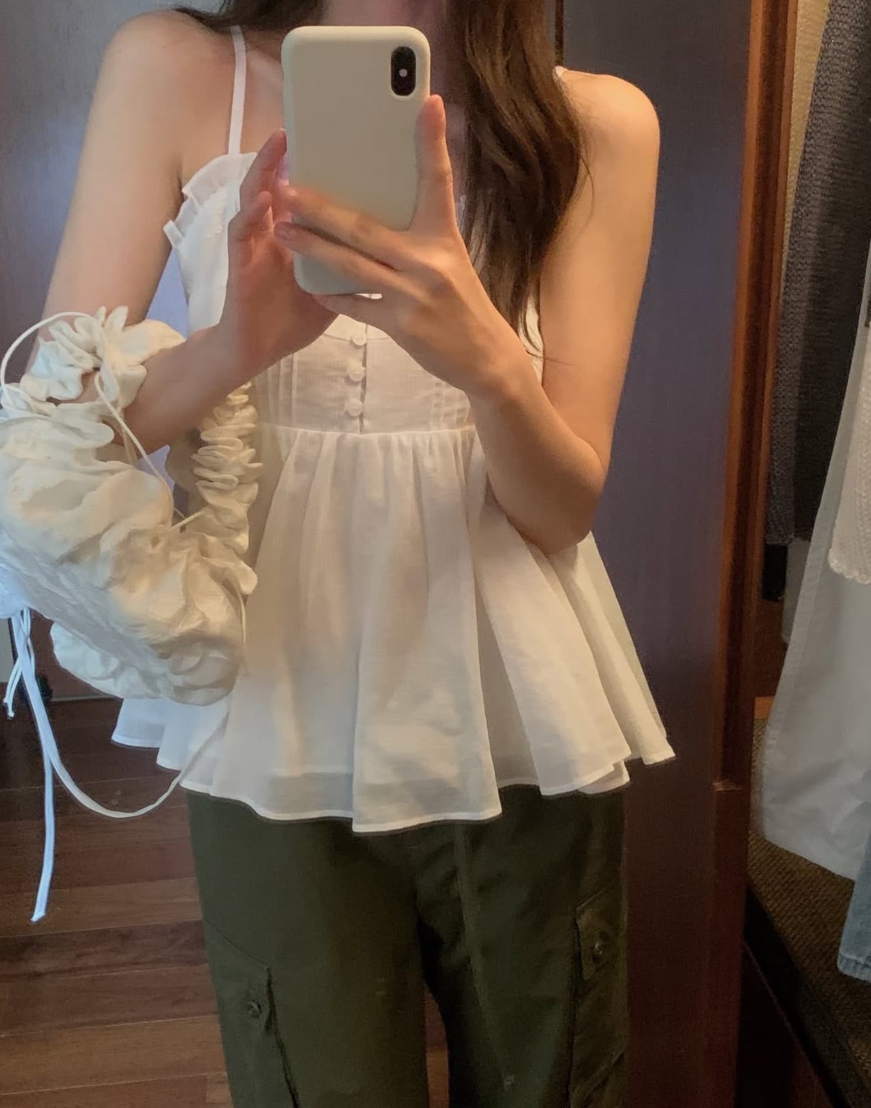 한 부서 달콤함 주름 레이스 하프 부서 버클 우아함 스택 착용 다용도 캐미솔 상세 이미지 48
