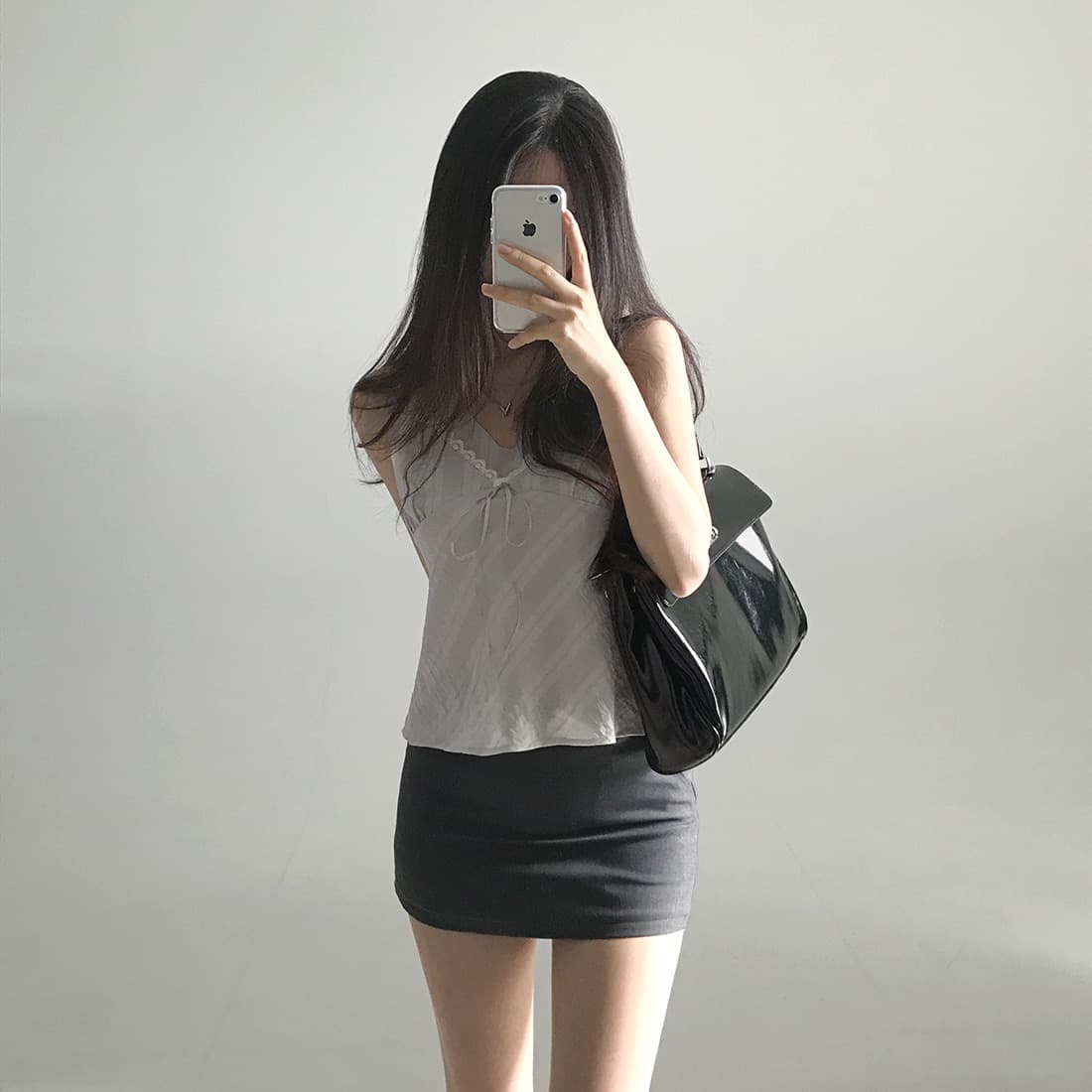 한국 쉬폰 품격 작은 대중 페이크 레이어드 디자인 연령 감소 빛 ~을 통해 레이스 레이스 레이스업 캐미솔 상세 이미지 23