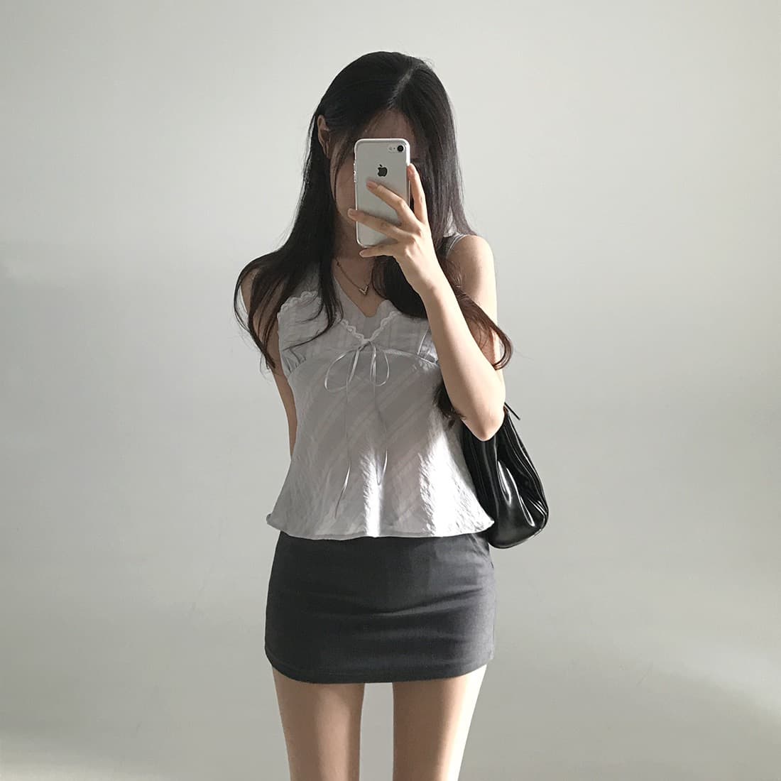 한국 쉬폰 품격 작은 대중 페이크 레이어드 디자인 연령 감소 빛 ~을 통해 레이스 레이스 레이스업 캐미솔 상세 이미지 24