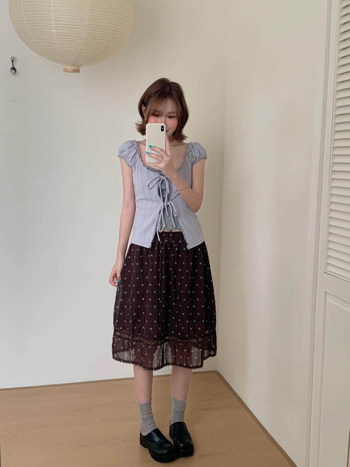 한 부서 달콤함 레이스 측면 행침 목 체크무늬 반팔 티셔츠 여성 여름 몸매 가꾸기 스트랩 페이크 레이어드 맨위 상세 이미지 8