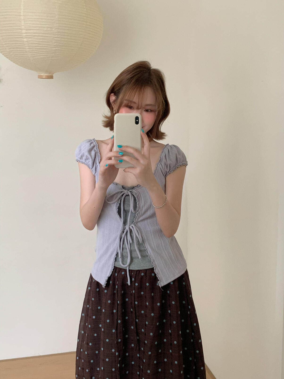 한 부서 달콤함 레이스 측면 행침 목 체크무늬 반팔 티셔츠 여성 여름 몸매 가꾸기 스트랩 페이크 레이어드 맨위 상세 이미지 9