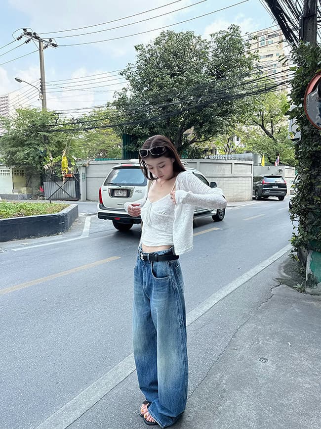 다우 다우 눈 푸 부드러운 분위기 센스 맞춤 레이스 조끼 나팔 소매 슬림해 보이는 몸매 가꾸기 오픈 가디건 투피스 세트 상세 이미지 12