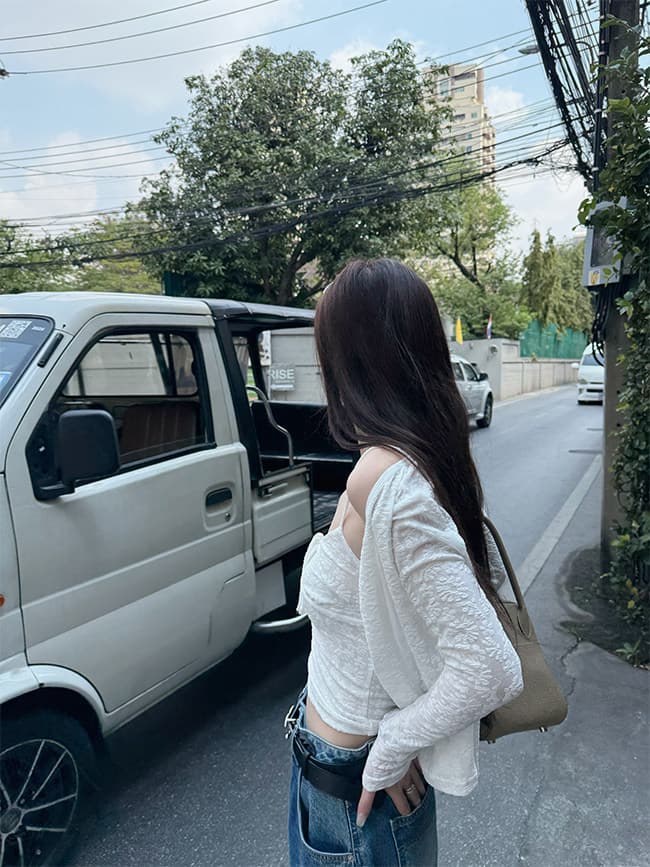 다우 다우 눈 푸 부드러운 분위기 센스 맞춤 레이스 조끼 나팔 소매 슬림해 보이는 몸매 가꾸기 오픈 가디건 투피스 세트 상세 이미지 13