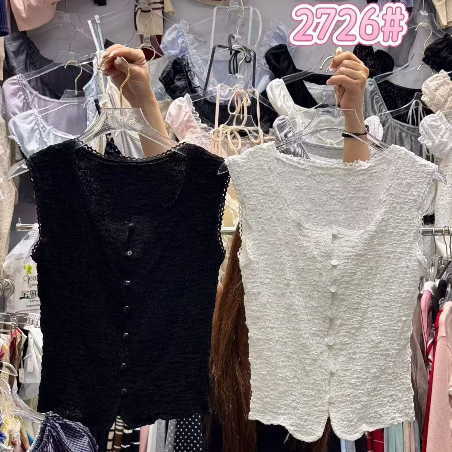 한 부서 패션 레이스 주름 질감 센스 슬림해 보이는 몸매 가꾸기 슬림해 보이는 여성 민소매 티셔츠 맨위 이미지 5
