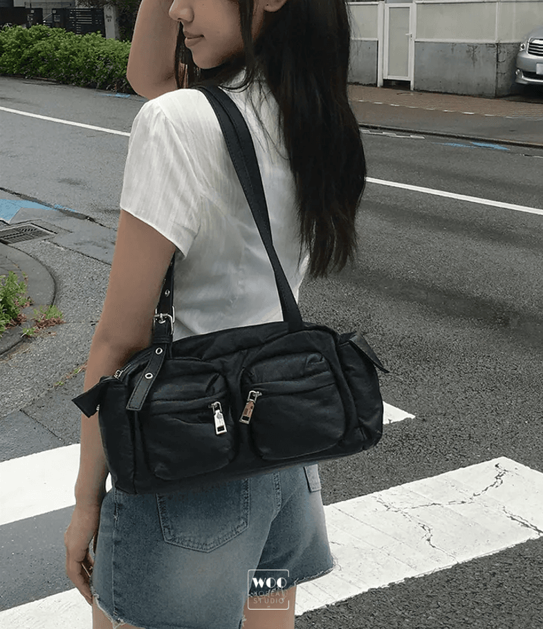 woo 한국 동대문 학원 스타일 패치워크 얇은 스타일 마이크로 ~을 통해 부서 버클 폴로 칼라 반팔 셔츠 상세 이미지 6