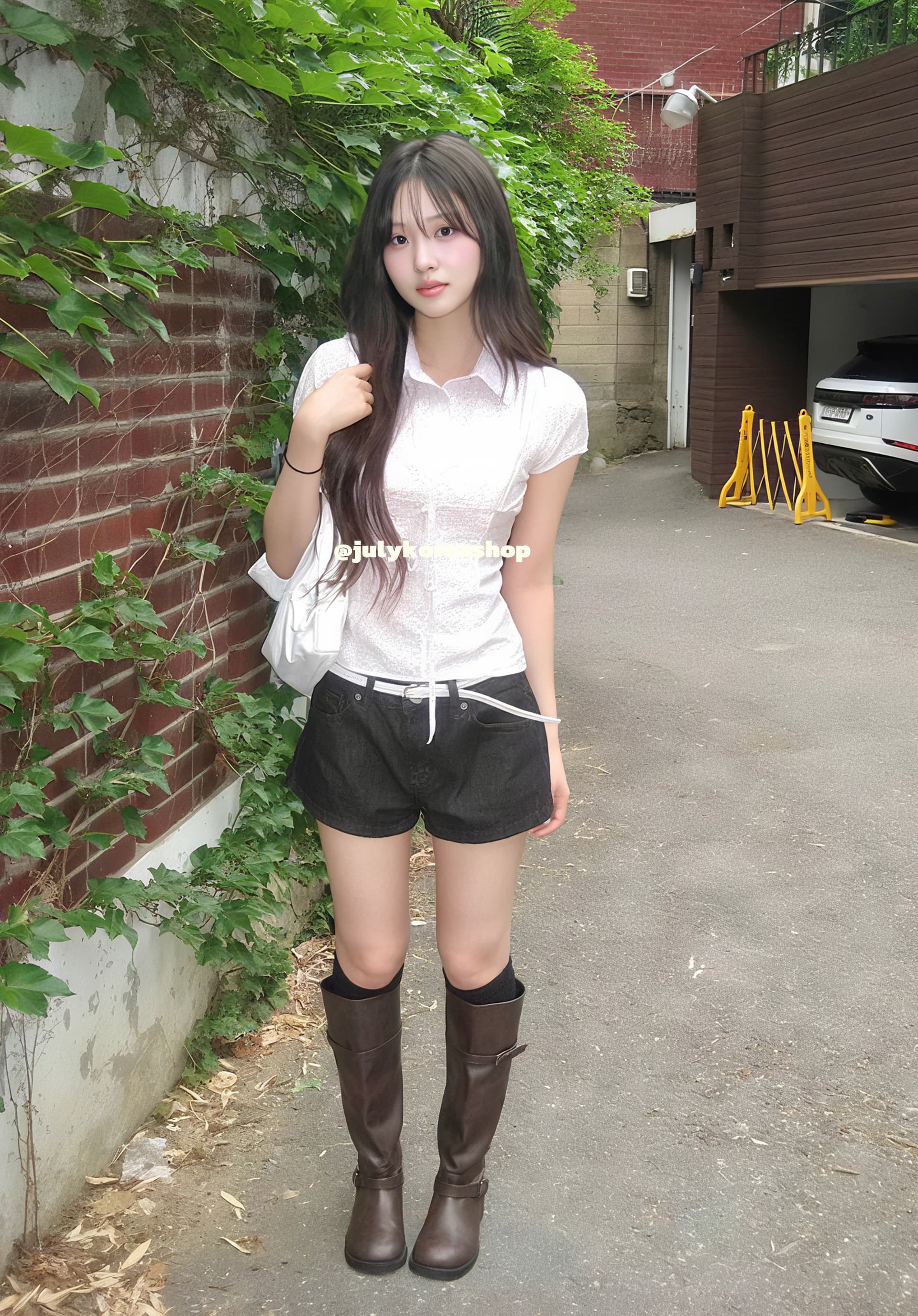한국 작은 대중 소녀 허리 수축 다용도 일상 스트랩 슬림해 보이는 도트 무늬 반팔 셔츠 상세 이미지 9