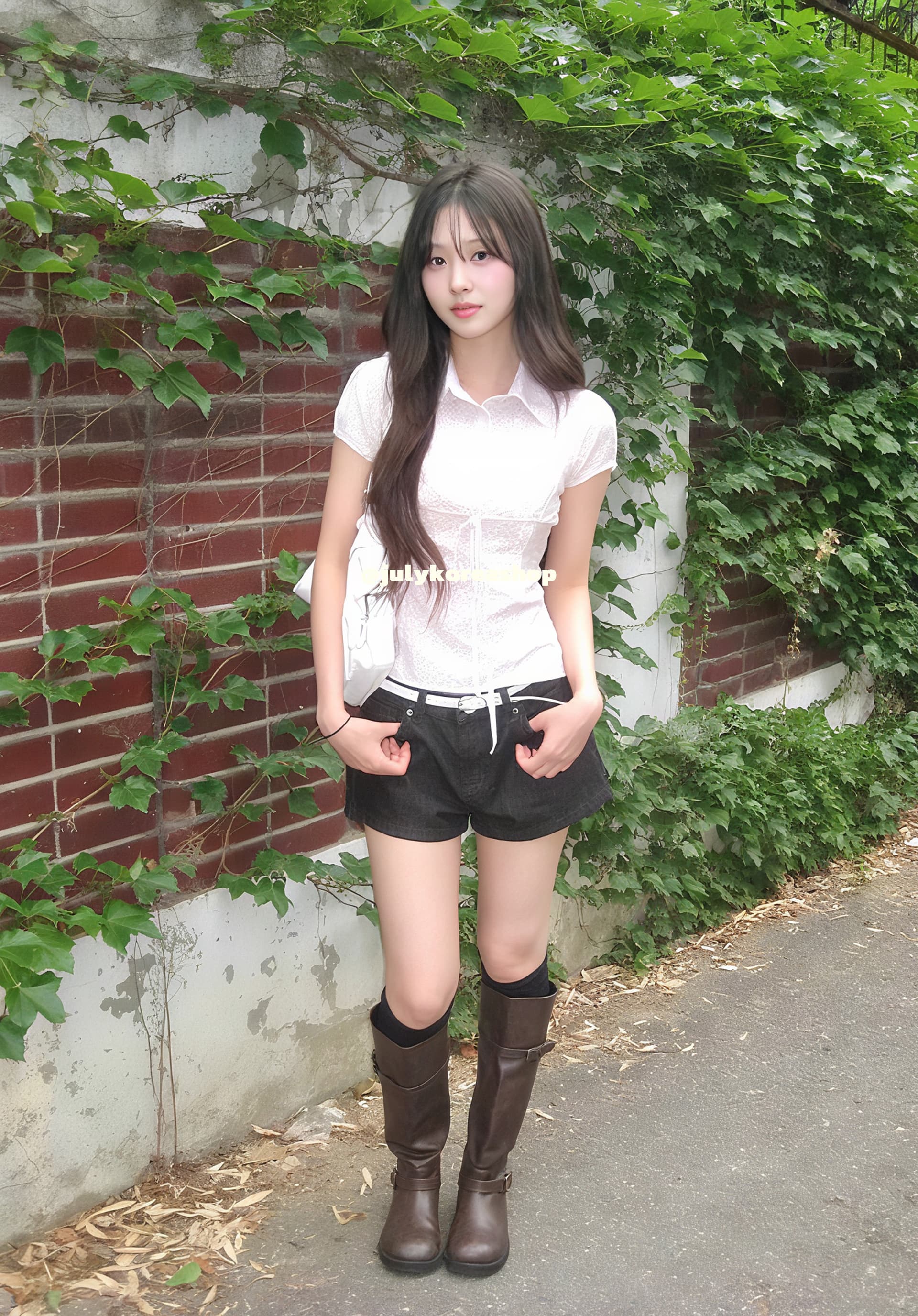 한국 작은 대중 소녀 허리 수축 다용도 일상 스트랩 슬림해 보이는 도트 무늬 반팔 셔츠 상세 이미지 11